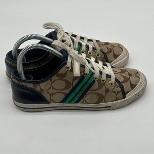 Coach Womens Sneakers Size 6.5B Q1024 Folly Brown Green Lace-up Shoes Casual